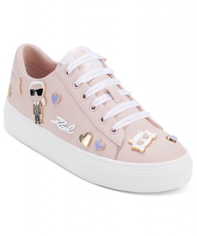 Women's Cate Lace-Up Embellished Low-Top Sneakers Pink $59.60 Shoes