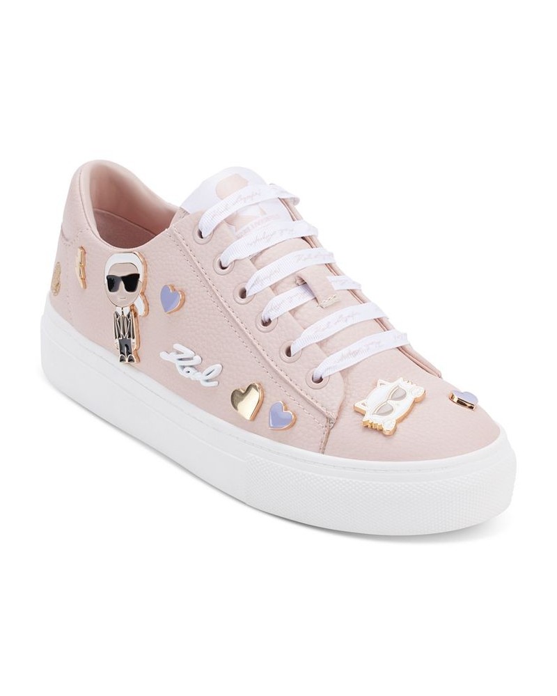 Women's Cate Lace-Up Embellished Low-Top Sneakers Pink $59.60 Shoes