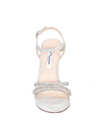 Women's Saralyn Block Heel Evening Sandals Silver $68.11 Shoes