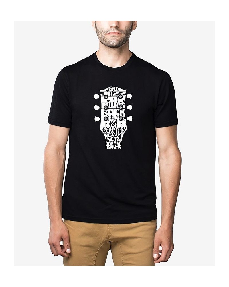 Men's Premium Blend Word Art Guitar Head Music Genres T-shirt Black $21.15 T-Shirts