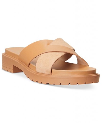 Women's Kelsie Crisscross Flat Slide Sandals Tan/Beige $74.25 Shoes