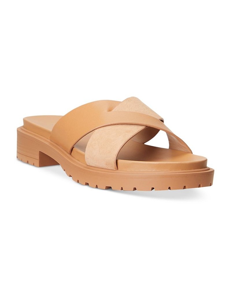 Women's Kelsie Crisscross Flat Slide Sandals Tan/Beige $74.25 Shoes