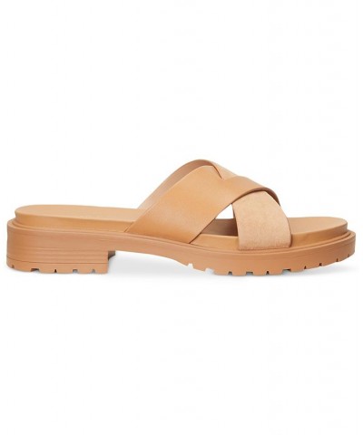 Women's Kelsie Crisscross Flat Slide Sandals Tan/Beige $74.25 Shoes