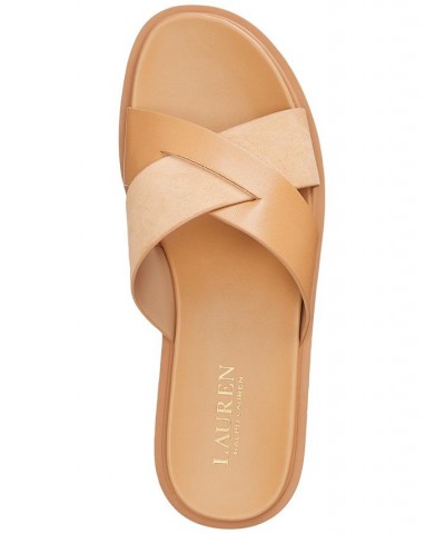 Women's Kelsie Crisscross Flat Slide Sandals Tan/Beige $74.25 Shoes