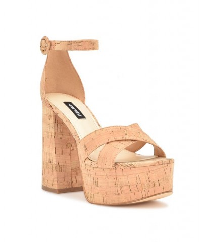 Women's Willie Block Heel Platform Dress Sandals Tan/Beige $59.50 Shoes