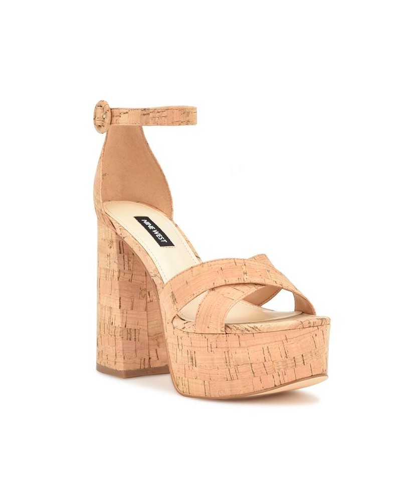 Women's Willie Block Heel Platform Dress Sandals Tan/Beige $59.50 Shoes