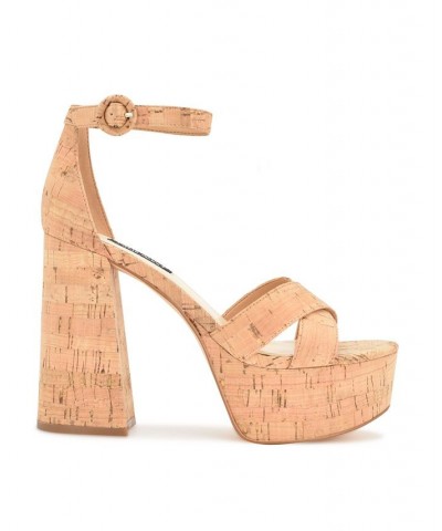 Women's Willie Block Heel Platform Dress Sandals Tan/Beige $59.50 Shoes