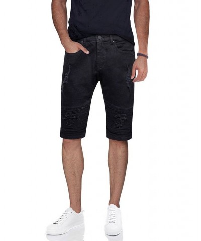 Men's Distressed Moto Denim Shorts Black $30.60 Shorts