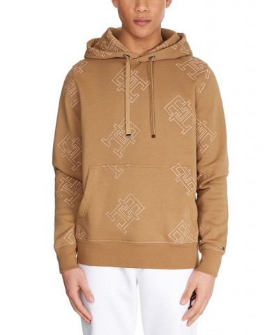 Men's Critter Monogram Hoodie Sweatshirt Brown $35.06 Sweatshirt