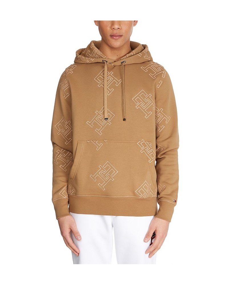 Men's Critter Monogram Hoodie Sweatshirt Brown $35.06 Sweatshirt