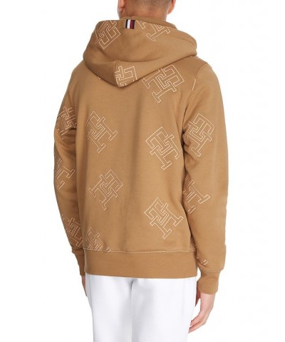 Men's Critter Monogram Hoodie Sweatshirt Brown $35.06 Sweatshirt