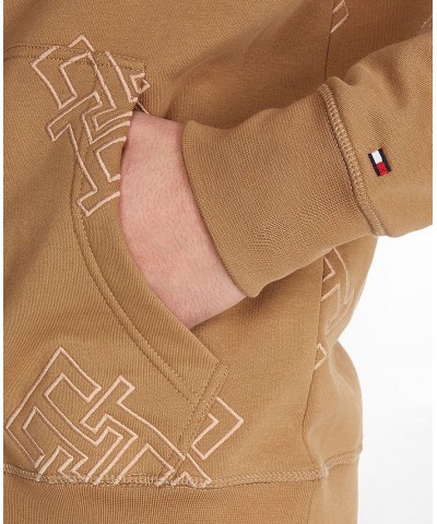 Men's Critter Monogram Hoodie Sweatshirt Brown $35.06 Sweatshirt