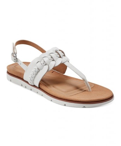 Women's Elaine Casual T-Strap Flat Sandals White $44.55 Shoes