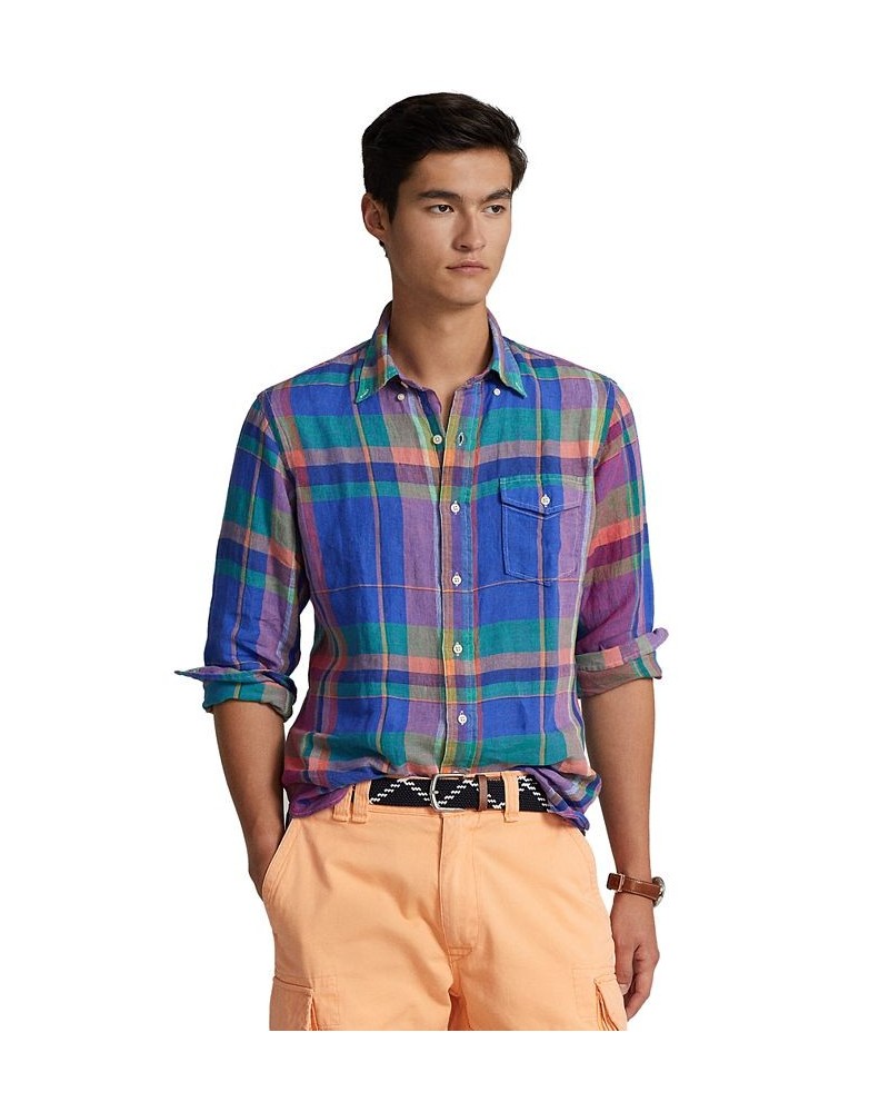 Men's Classic-Fit Plaid Linen Shirt Multi $50.56 Shirts