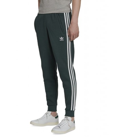 Men's Adicolor Classics 3-Stripes Fitted Fleece Joggers Green $32.25 Pants