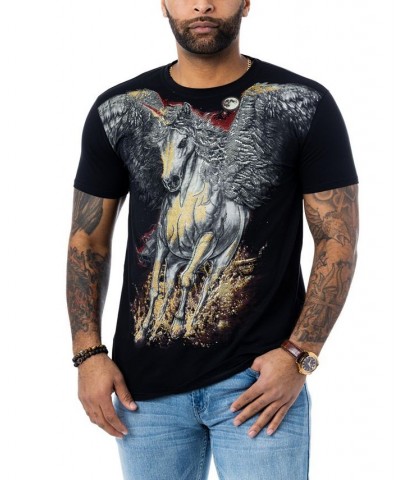 Men's Unicorn Rhinestone T-shirt Black $18.90 T-Shirts