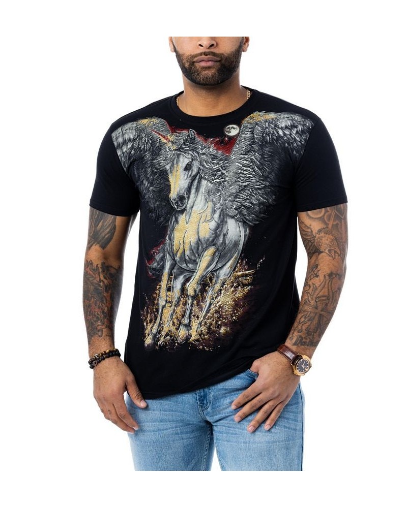 Men's Unicorn Rhinestone T-shirt Black $18.90 T-Shirts