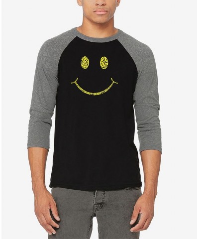 Men's Raglan Baseball 3/4 Sleeve Be Happy Smiley Face Word Art T-shirt Gray, Black $18.90 T-Shirts