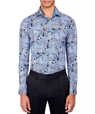 Men's Slim-Fit Paisley Performance Dress Shirt Blue $22.39 Dress Shirts