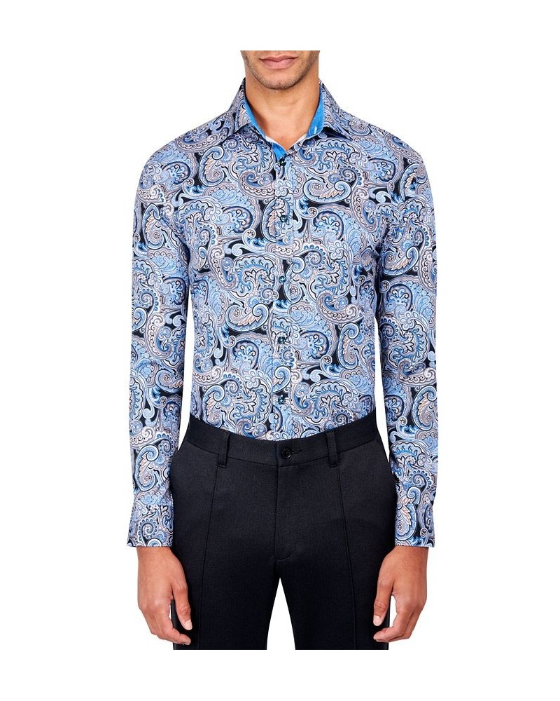 Men's Slim-Fit Paisley Performance Dress Shirt Blue $22.39 Dress Shirts