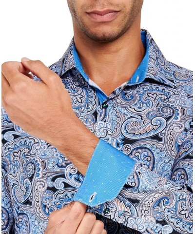 Men's Slim-Fit Paisley Performance Dress Shirt Blue $22.39 Dress Shirts