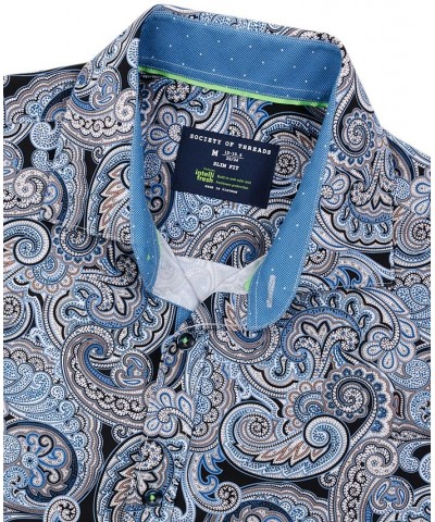 Men's Slim-Fit Paisley Performance Dress Shirt Blue $22.39 Dress Shirts