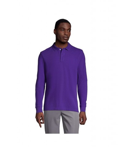 School Uniform Men's Long Sleeve Mesh Polo Shirt Purple $17.18 Polo Shirts