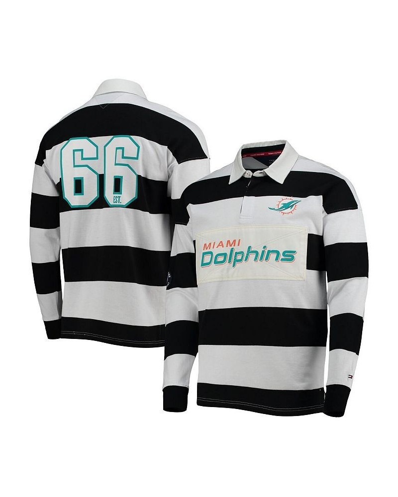 Men's Black, White Miami Dolphins Varsity Stripe Rugby Long Sleeve Polo Shirt $46.80 Polo Shirts