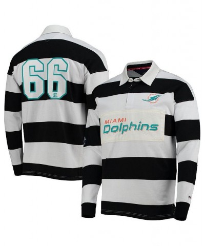 Men's Black, White Miami Dolphins Varsity Stripe Rugby Long Sleeve Polo Shirt $46.80 Polo Shirts