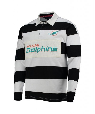 Men's Black, White Miami Dolphins Varsity Stripe Rugby Long Sleeve Polo Shirt $46.80 Polo Shirts