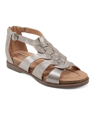 Women's Dale Strappy Round Toe Casual Flat Sandals Gray $36.89 Shoes