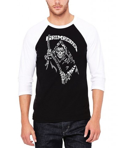 Men's Raglan Baseball Grim Reaper Word Art T-shirt Black $22.94 T-Shirts