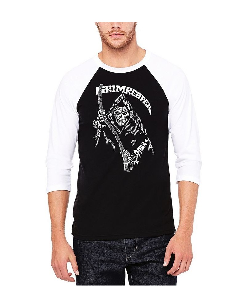 Men's Raglan Baseball Grim Reaper Word Art T-shirt Black $22.94 T-Shirts