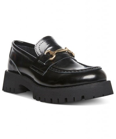 Women's Lando Tailored Lug Sole Bit Loafers Black $41.42 Shoes