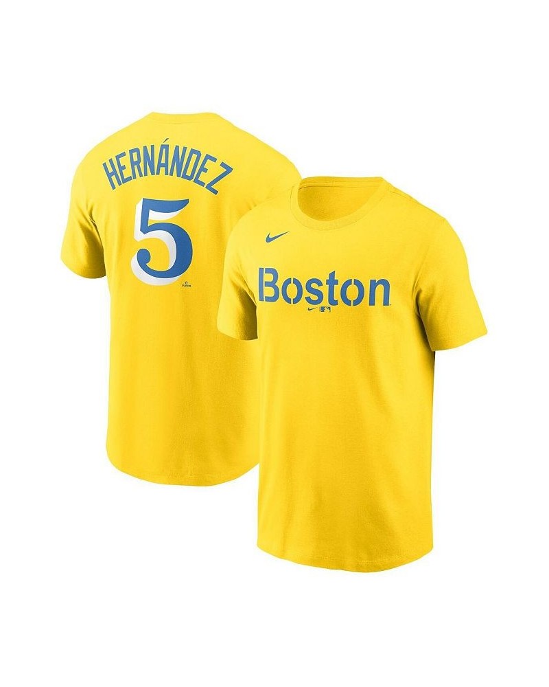 Men's Enrique Hernandez Gold and Light Blue Boston Red Sox 2021 City Connect Name & Number T-shirt $17.60 T-Shirts