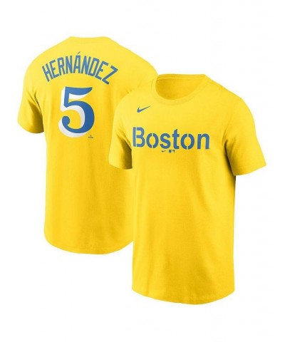 Men's Enrique Hernandez Gold and Light Blue Boston Red Sox 2021 City Connect Name & Number T-shirt $17.60 T-Shirts