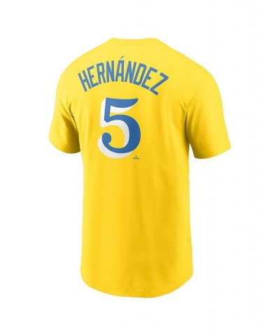 Men's Enrique Hernandez Gold and Light Blue Boston Red Sox 2021 City Connect Name & Number T-shirt $17.60 T-Shirts