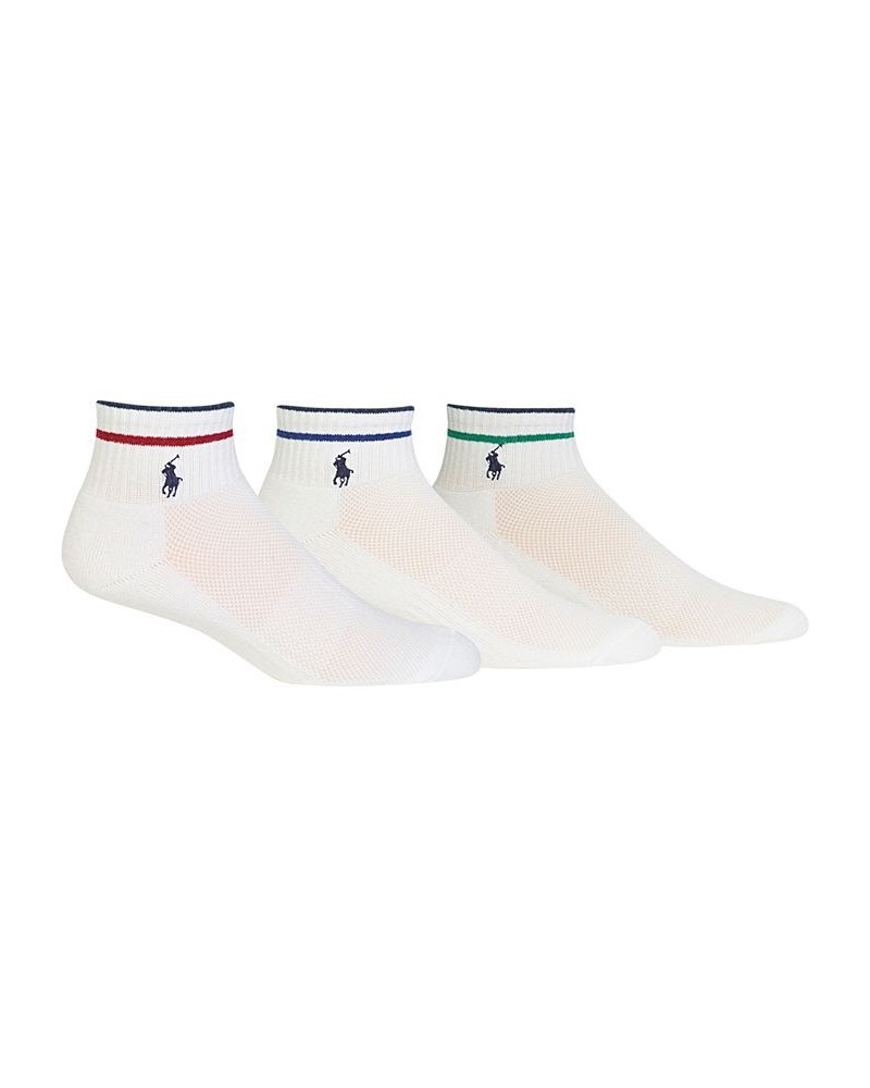 Men's 3 Pack Striped Quarter Socks White $17.92 Socks