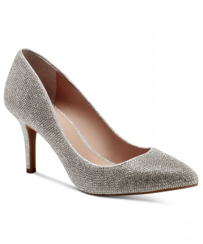 Women's Zitah Embellished Pointed Toe Pumps Silver $48.76 Shoes