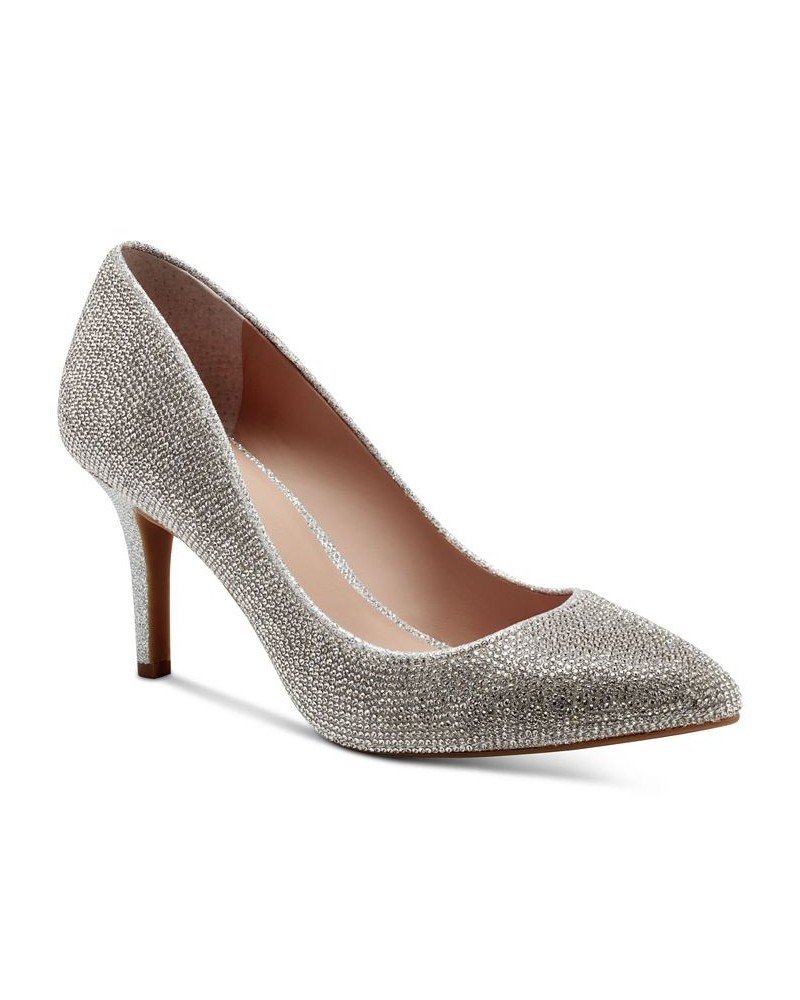 Women's Zitah Embellished Pointed Toe Pumps Silver $48.76 Shoes