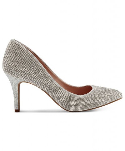 Women's Zitah Embellished Pointed Toe Pumps Silver $48.76 Shoes