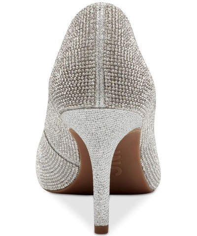 Women's Zitah Embellished Pointed Toe Pumps Silver $48.76 Shoes