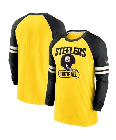 Men's Gold and Black Pittsburgh Steelers Throwback Raglan Long Sleeve T-shirt $26.65 T-Shirts