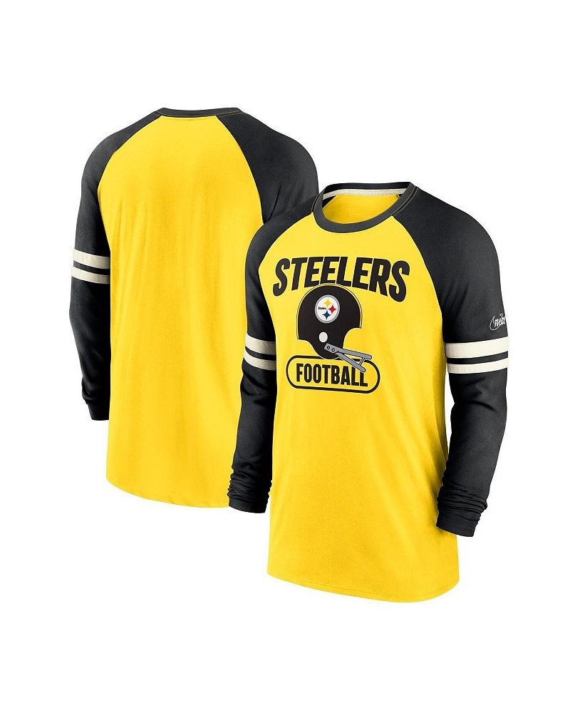 Men's Gold and Black Pittsburgh Steelers Throwback Raglan Long Sleeve T-shirt $26.65 T-Shirts