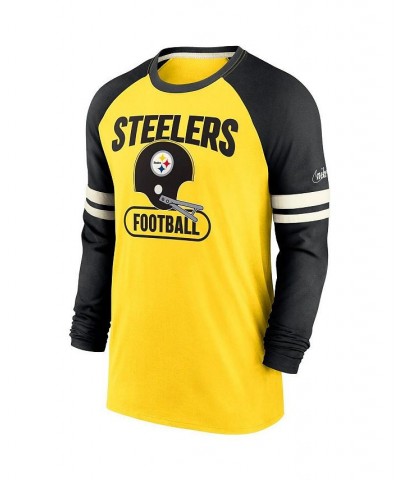 Men's Gold and Black Pittsburgh Steelers Throwback Raglan Long Sleeve T-shirt $26.65 T-Shirts