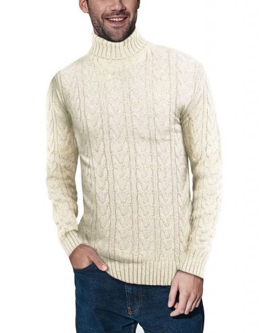 Men's Cable Knit Roll Neck Sweater Cream $23.32 Sweaters