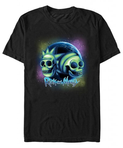 Men's Rick and Morty Space Skulls Short Sleeve T-shirt Black $18.89 T-Shirts