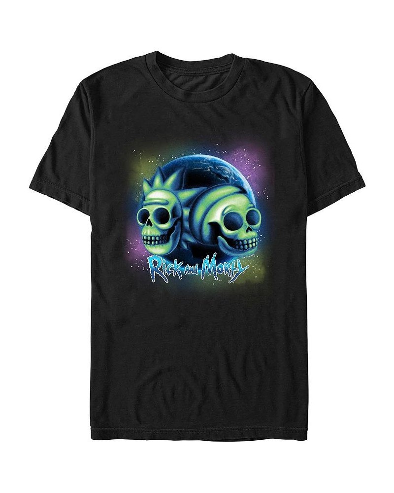 Men's Rick and Morty Space Skulls Short Sleeve T-shirt Black $18.89 T-Shirts