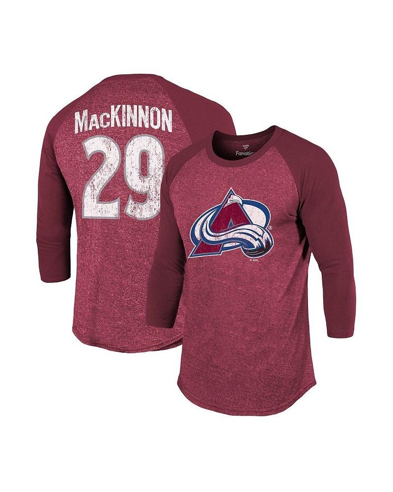 Men's Branded Nathan MacKinnon Burgundy Colorado Avalanche Name and Number Tri-Blend Raglan 3/4-Sleeve T-shirt $30.59 T-Shirts