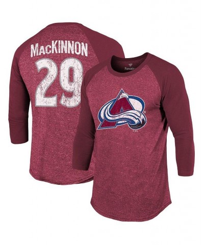 Men's Branded Nathan MacKinnon Burgundy Colorado Avalanche Name and Number Tri-Blend Raglan 3/4-Sleeve T-shirt $30.59 T-Shirts